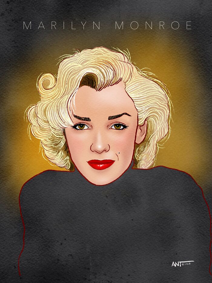 Digital drawing of Marilyn Monroe as a timeless symbol of Hollywood's classic attraction and glamour.