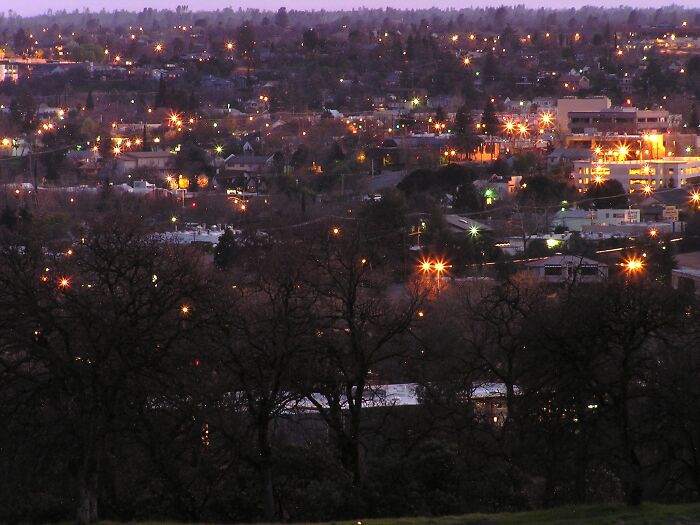 City lights at dusk, creating an atmosphere reminiscent of weird unsolved mysteries.