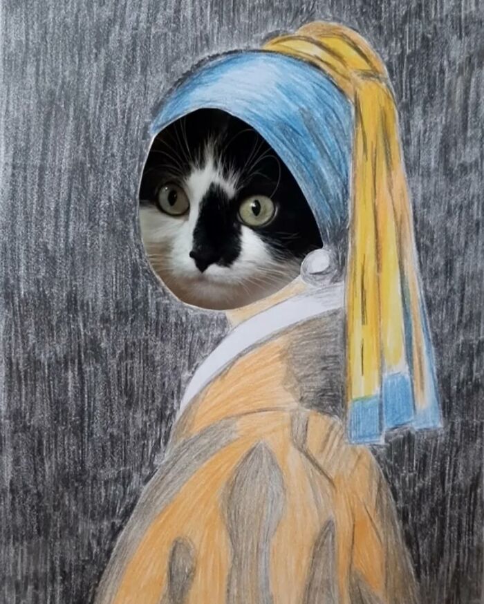 This Cat Steals The Spotlight In Famous Paintings And More (17 Pics)