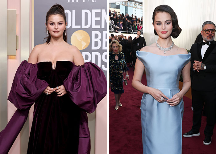 "Stunning weight loss transformations of a celebrity at the Golden Globes, showcasing elegant outfits and glamour.