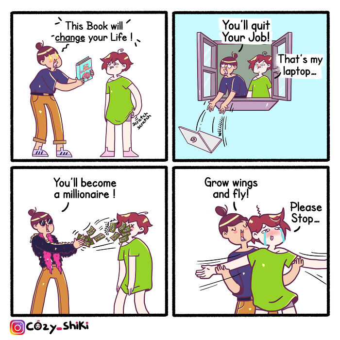 Comic illustrating hilariously relatable moments from everyday life with humorous situations and characters.