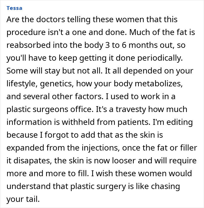 Text questioning the transparency of 'Ozempic face' treatments and their long-term effects on skin.