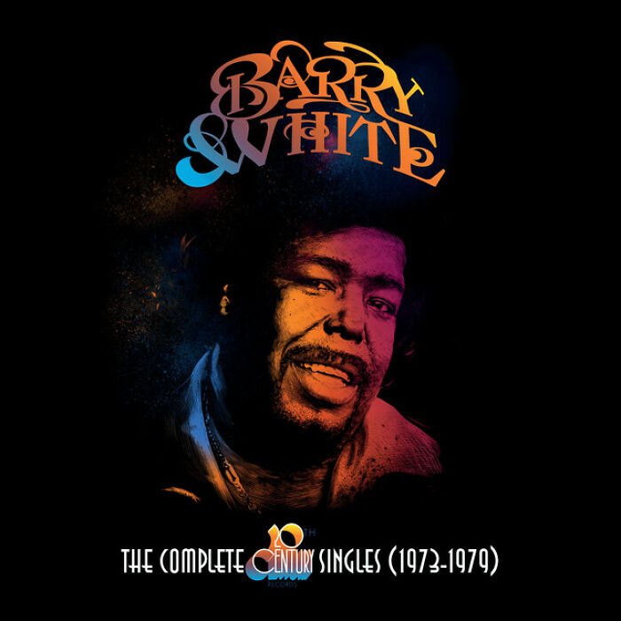 Barry White album cover art, featuring his portrait and vibrant text design; iconic '70s music collection.