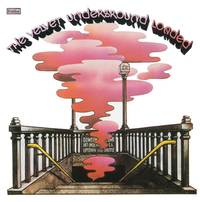 '70s album cover with pink smoke and a subway entrance, titled "Loaded" by The Velvet Underground.