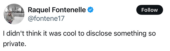 Tweet expressing disapproval about a private matter disclosure, related to mom criticized for giving daughter intimate toy.