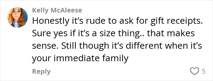 Comment discussing the etiquette of asking for gift receipts after gifting $2 thrifted boots. Comment discussing the etiquette of asking for gift receipts after gifting $2 thrifted boots.