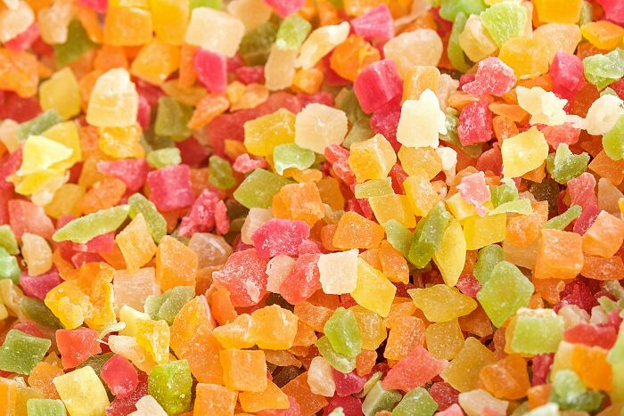 Colorful assortment of diced candied fruit, symbolizing a lifetime supply experience.