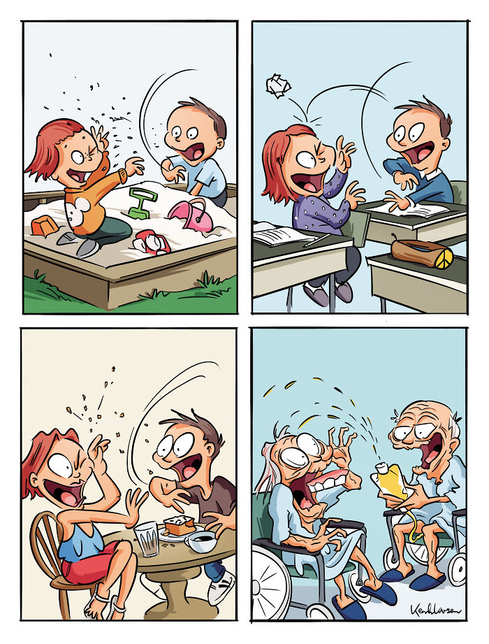 Comic strip of Kenneth and Martha humorously selecting a Christmas tree.