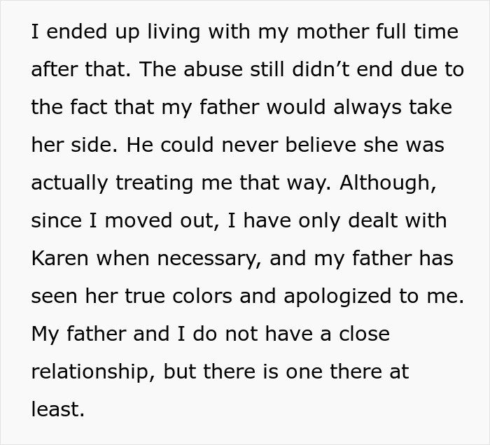 Text excerpt discussing a father's choice to side with an abusive partner, impacting family relationships.