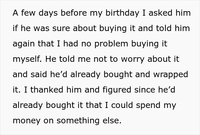 Text conversation about birthday perfume and spending money.