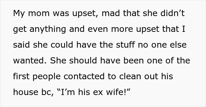 Text excerpt about a mother's upset reaction regarding inheritance issues.