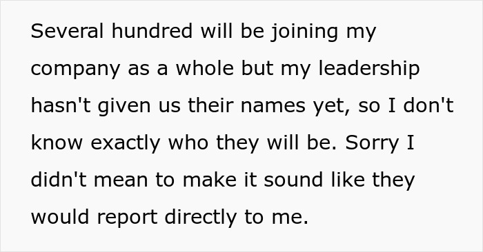 Text image discussing new company hires, lacking specific details on report structure.