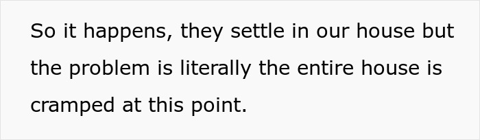 Text describing cramped house situation with relatives settling, related to a teen refusing to sleep in a cold basement.