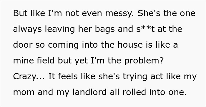 Text rant about roommate's messy habits and imposing made-up house rules.