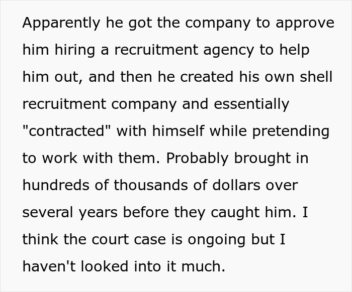 Text about a man using a shell recruitment company in a financial scheme.