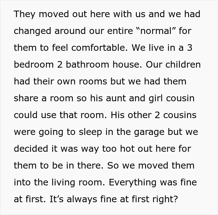 Text discussing a woman's decision after her husband's family adjusts their living arrangements.