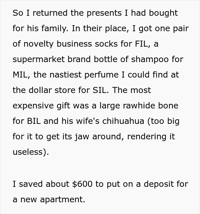 Text describing a wife's response to husband choosing mom and sister over her.