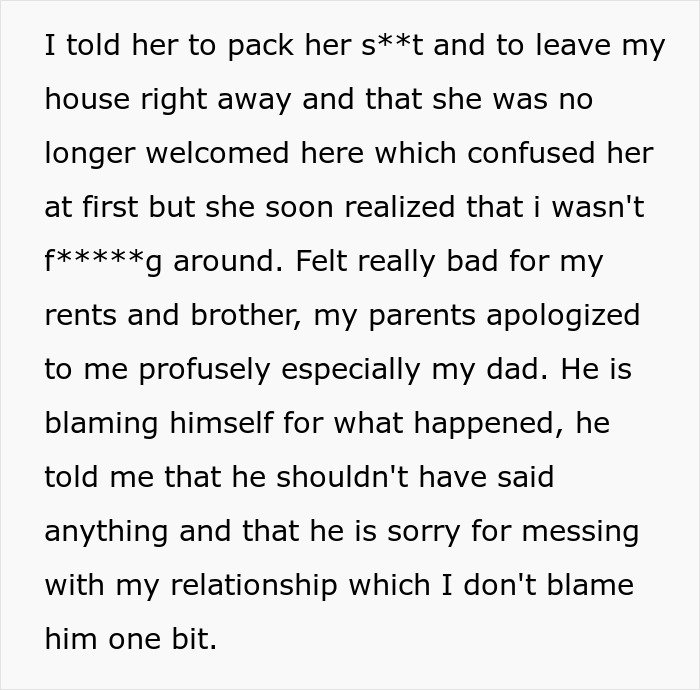 Text describing family reaction to girlfriend's rude behavior.