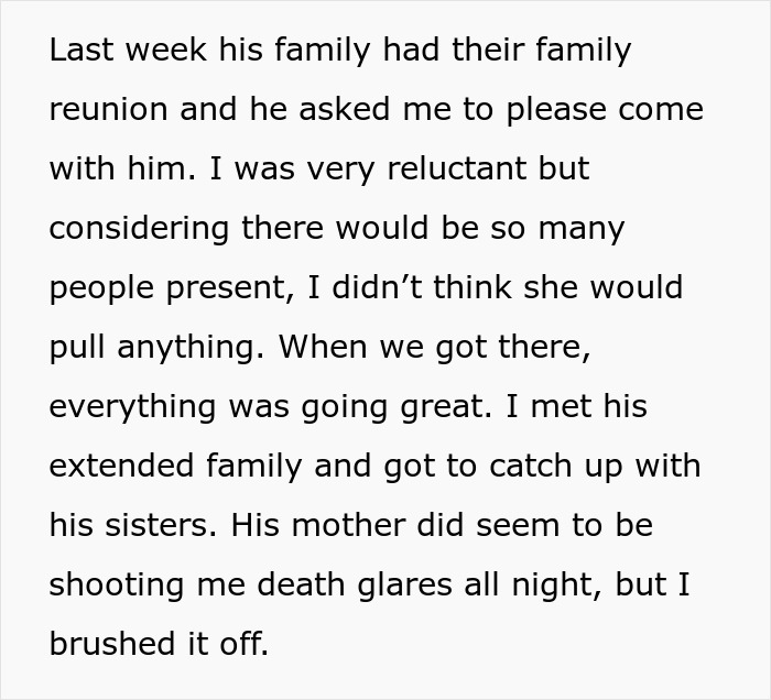 Text about a family reunion with a mother giving disapproving looks. Text about a family reunion with a mother giving disapproving looks.