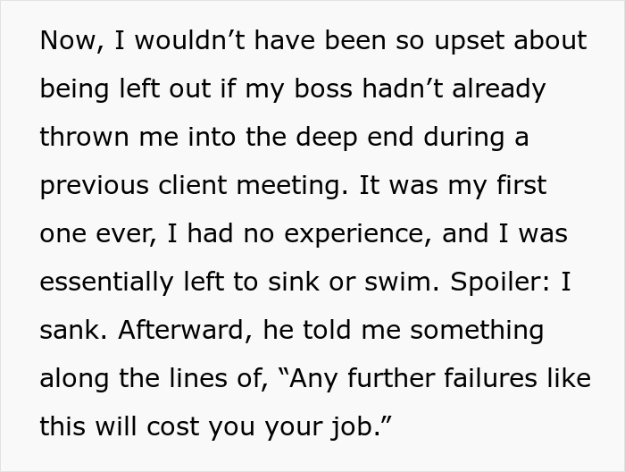 Text description about workplace mistreatment by boss, leading to employee's challenge and mention of job threat. Text description about workplace mistreatment by boss, leading to employee's challenge and mention of job threat.