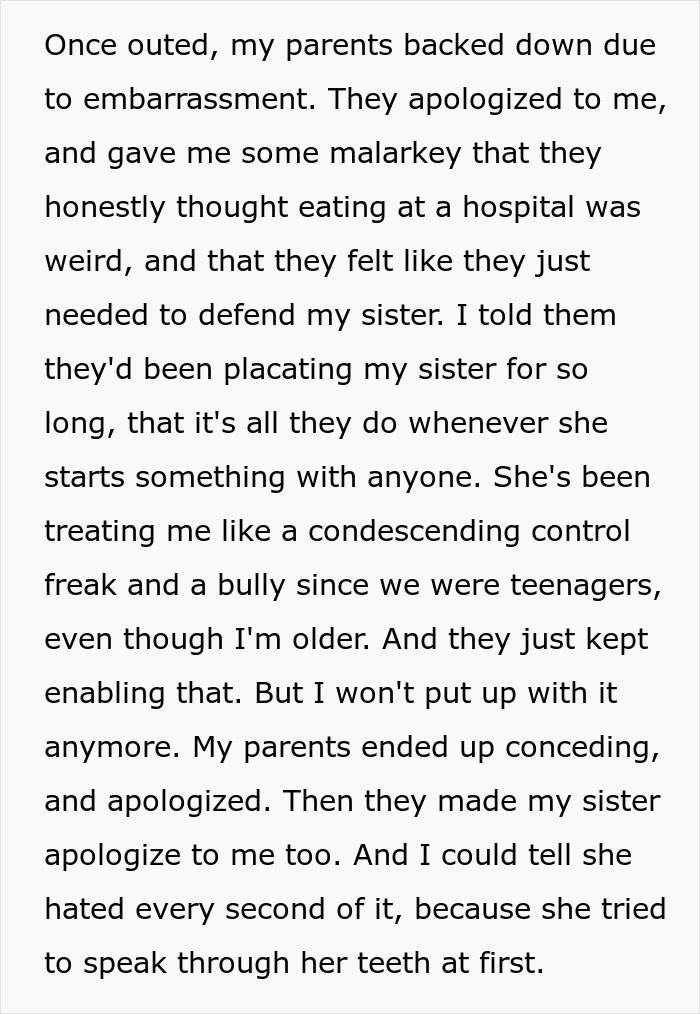 Text conversation showing family argument over sister's behavior and parental apology. Text conversation showing family argument over sister's behavior and parental apology.