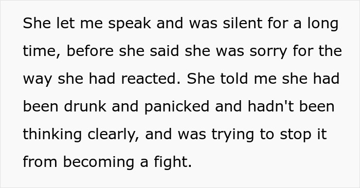 Text from a conversation about a girlfriend apologizing for her reaction during an argument with her partner.