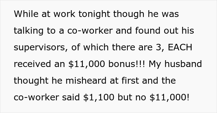 Text highlighting unfair bonus distribution between worker and manager. Text highlighting unfair bonus distribution between worker and manager.