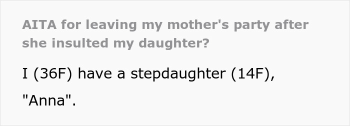 Text discusses family tension at party involving a step-granddaughter.