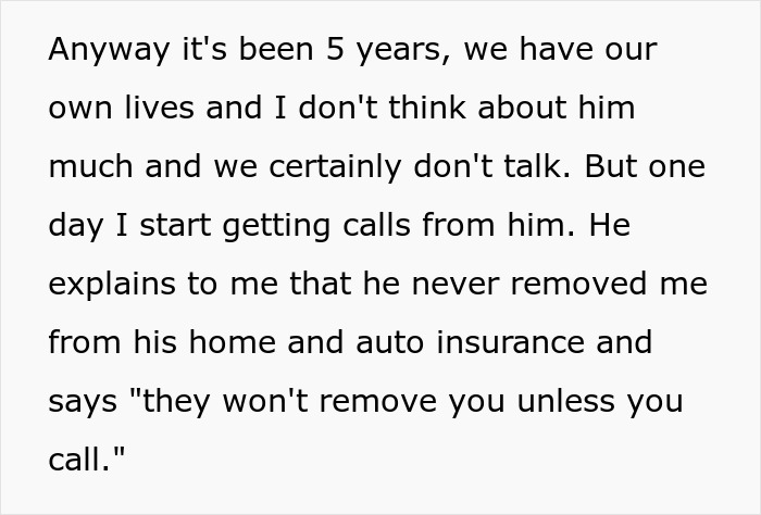 Text on a light background discussing calls from someone about unresolved home and auto insurance issues after a long period. Text on a light background discussing calls from someone about unresolved home and auto insurance issues after a long period.
