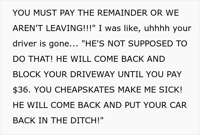 Text message threatening to ditch a car over unpaid $36 towing fee. Text message threatening to ditch a car over unpaid $36 towing fee.