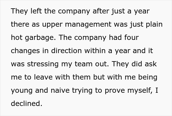 Text discussing company management issues and frequent directional changes.