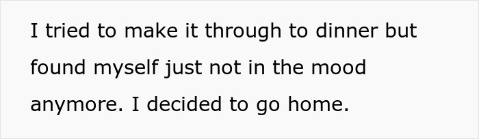 Text image about someone not feeling in the mood for dinner, deciding to go home, related to sobriety milestone emotions. Text image about someone not feeling in the mood for dinner, deciding to go home, related to sobriety milestone emotions.