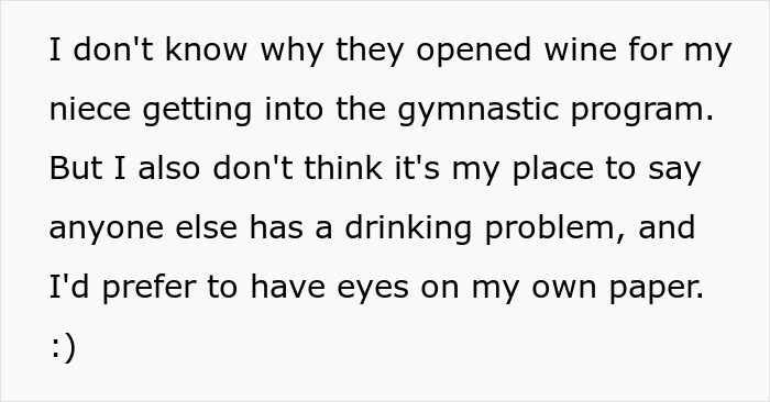 Text image expressing frustration about family not recognizing sobriety milestone over niece’s gymnastic achievement. Text image expressing frustration about family not recognizing sobriety milestone over niece’s gymnastic achievement.
