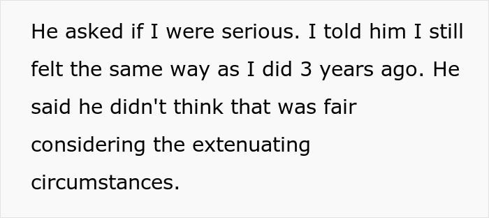 Text image discussing serious personal feelings and fairness under difficult circumstances.