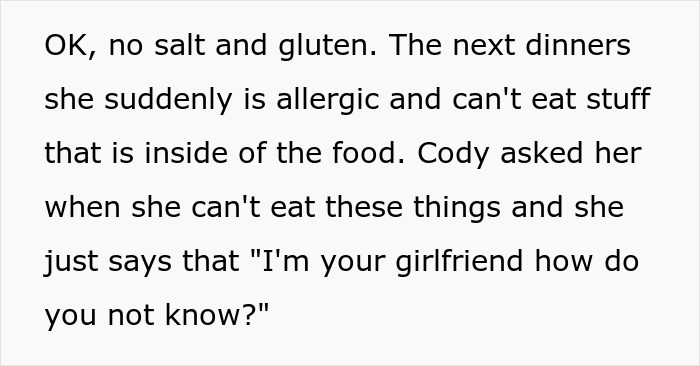 Text about a teen dealing with his sister-in-law's evolving allergy claims at dinners. Text about a teen dealing with his sister-in-law's evolving allergy claims at dinners.