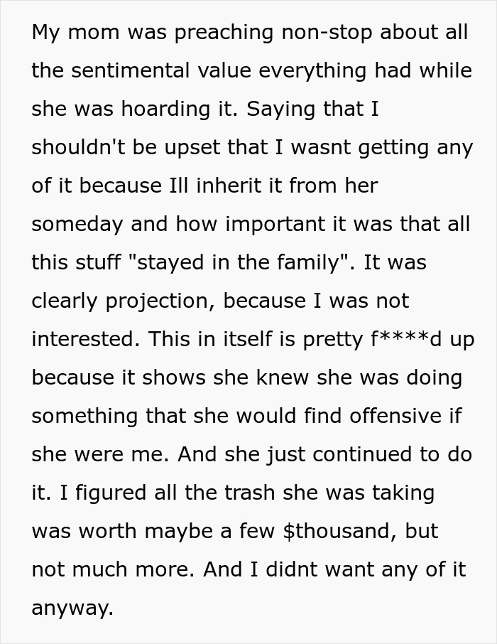 Text discussing a mother's obsession with hoarding heirlooms and their sentimental value. Text discussing a mother's obsession with hoarding heirlooms and their sentimental value.