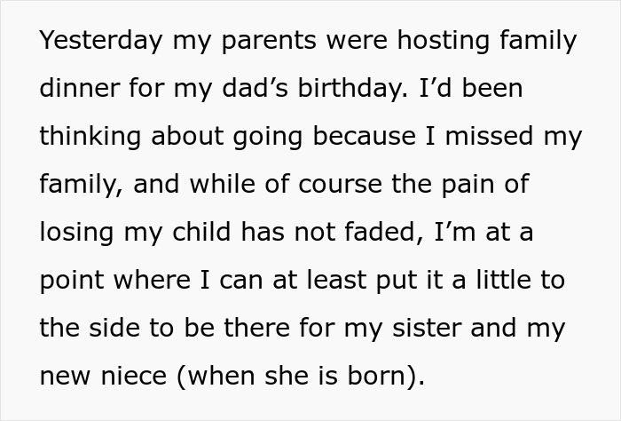 Family dinner text discussing miscarriage and support for sister. Family dinner text discussing miscarriage and support for sister.