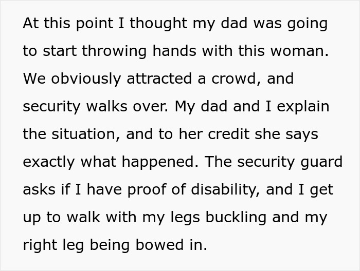 Text describing an altercation involving a Walmart employee questioning a teen's mobility cart usage.