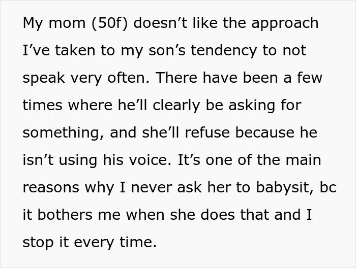 Text message discussing child's non-talkative behavior and grandmother's reaction. Text message discussing child's non-talkative behavior and grandmother's reaction.