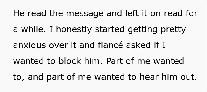 Text conversation about love confession from male best friend causes bride's anxiety and fianc&eacute;'s concern.