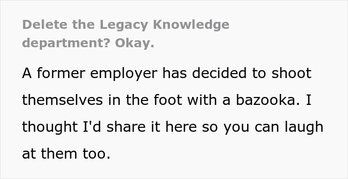 Text about management removing key software team, leading to chaos.