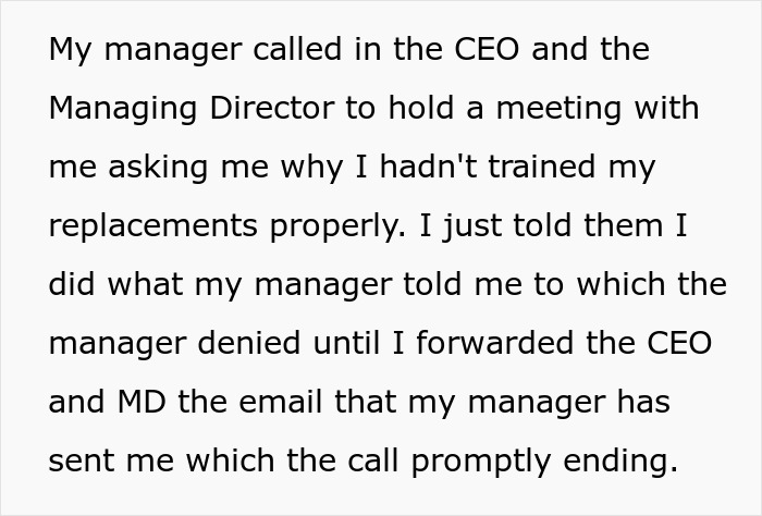 Text from meeting notes about manager issues with training replacements.