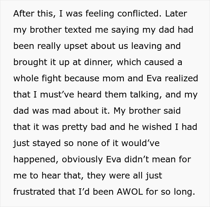 Text screenshot discussing family conflict over a dinner argument. Text screenshot discussing family conflict over a dinner argument.