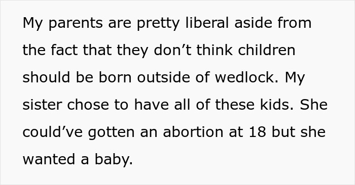 Text from an argument between sisters about motherhood choices and family views.