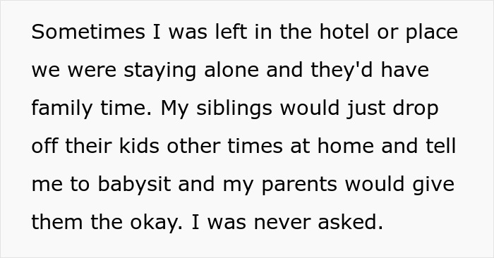 Text discussing a teen refusing to be treated as a babysitter by family without consent. Text discussing a teen refusing to be treated as a babysitter by family without consent.