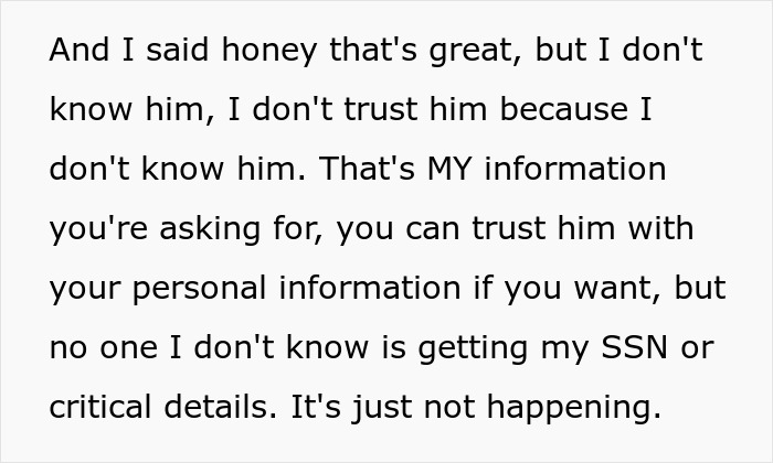 Text about trust and personal information, emphasizing caution over sharing a Social Security Number. Text about trust and personal information, emphasizing caution over sharing a Social Security Number.