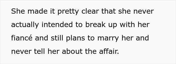 Text discussing a woman's decision to not reveal an affair, impacting involvement in a best friend&rsquo;s wedding.