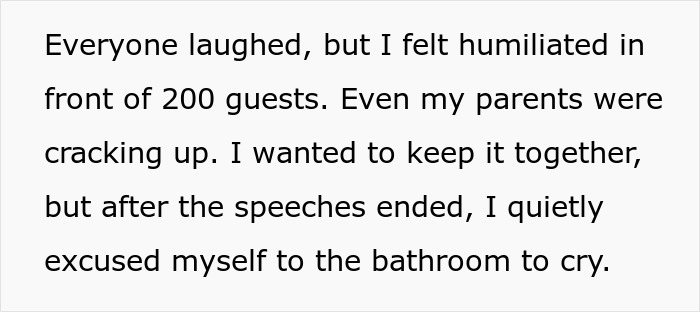 Text about a bride's humorous wedding speech causing emotional impact on her sister. Text about a bride's humorous wedding speech causing emotional impact on her sister.