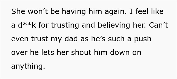 Text discussing trust issues and concerns after Grandma ignores using a car seat, with babysitting consequences.