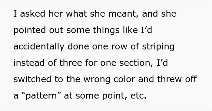 Text excerpt discussing handmade gift critique and pattern issues. Text excerpt discussing handmade gift critique and pattern issues.